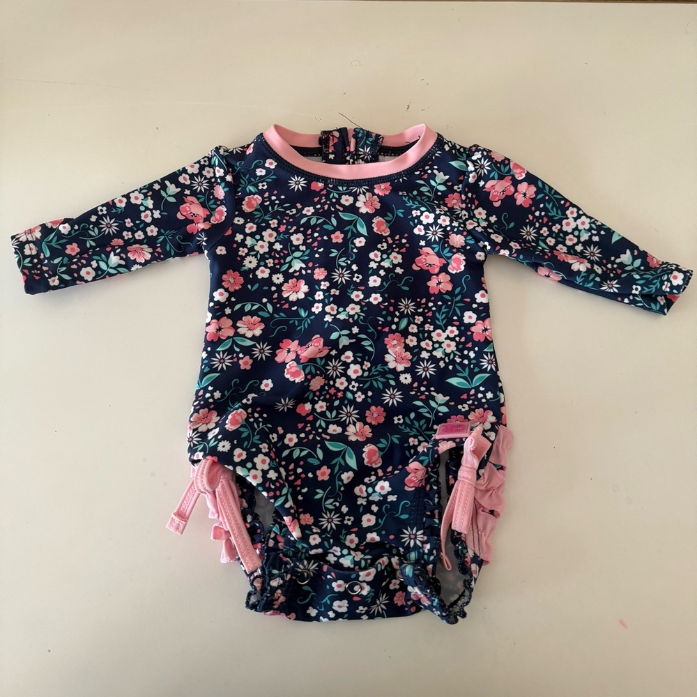 Ruffle Butts Navy and Pink Floral Swimsuit